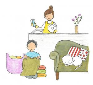 夫婦で家事をするイラスト